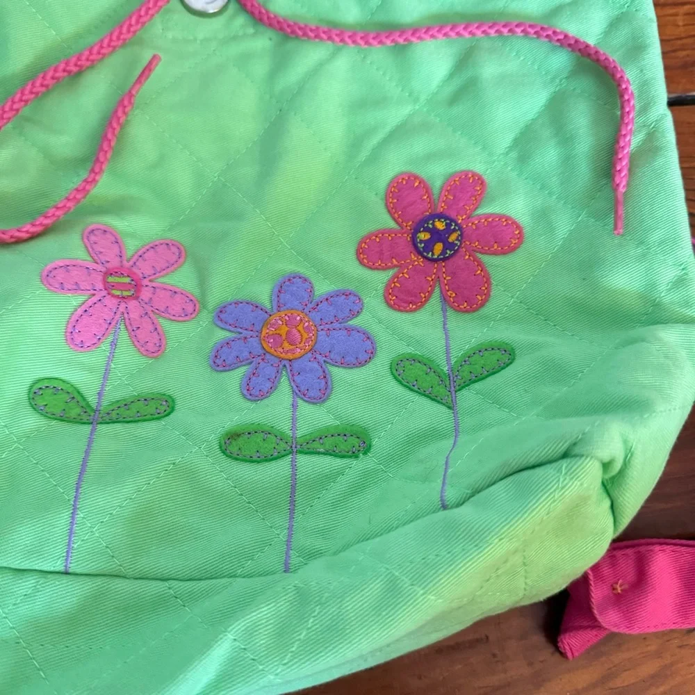 Stephen Joseph Signature Mini Backpack Drawstring Pink & Green Flowers Caraline